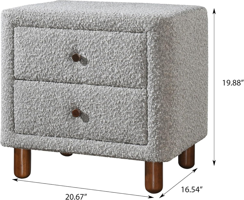 Grey Boucle 2-Drawer Upholstered Nightstand,for Small Spaces