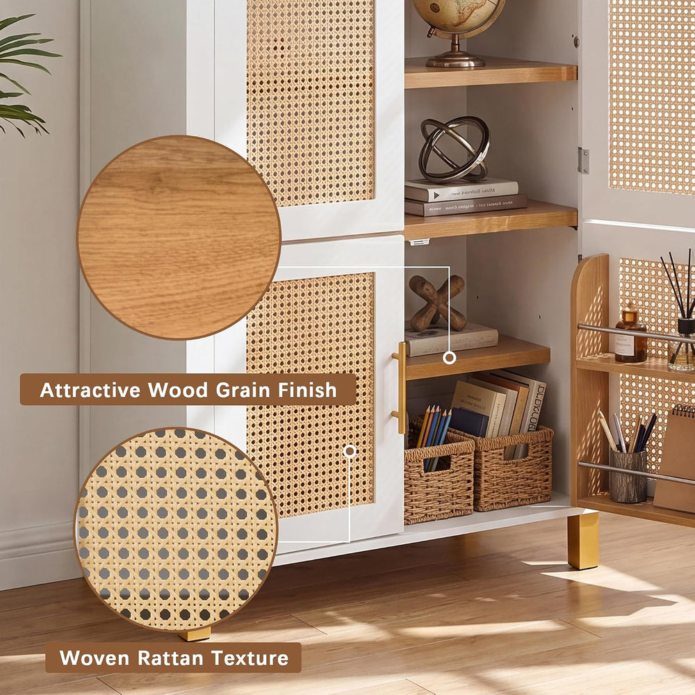 Polibi 71" Tall 4-Door Arched Cabinet, MDF Rattan Door Storage with Adju...