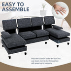 U-Shaped Sectional Sofa with Double Chaise,Linen Fabric 4-Seat Modern Couch, Removable Pillows for Apartment Living Room, Black