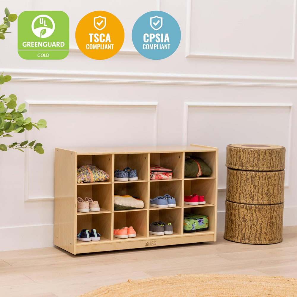 ECR4Kids 12 Cubby Mobile Tray Storage Cabinet, 3x4, Classroom Furniture, Natu...
