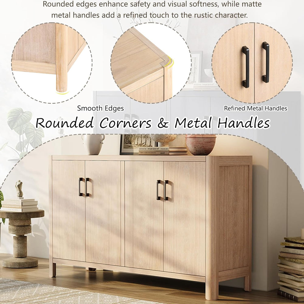 VilroCaz Farmhouse Wood 4-Door Cabinet Sideboard with Smooth Rounded Corners,...