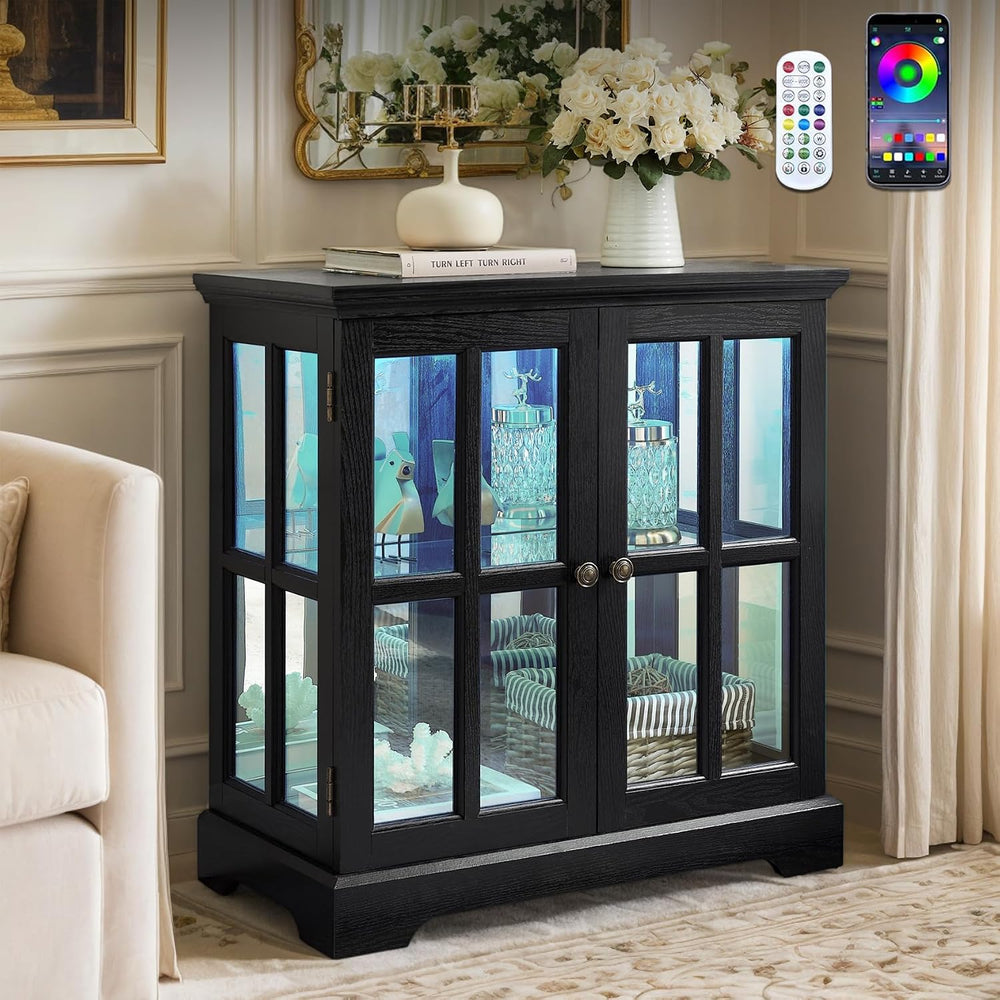 32" H LED Accent Curio Cabinet with 7 Color Lights for Collectibles, Mod...