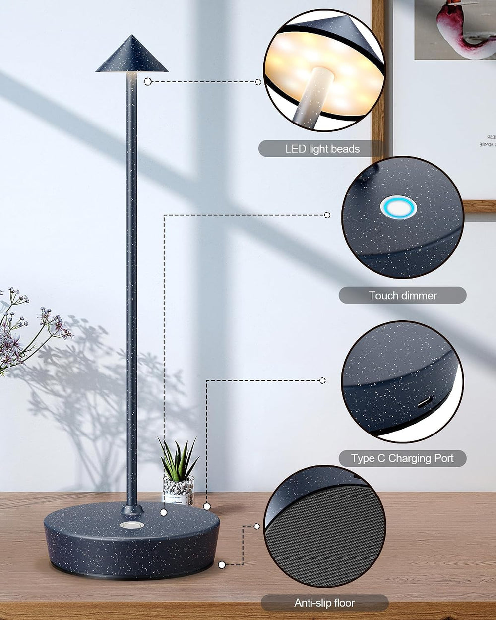 Cordless Table Lamps Rechargeable 6000mAh Battery LED Light