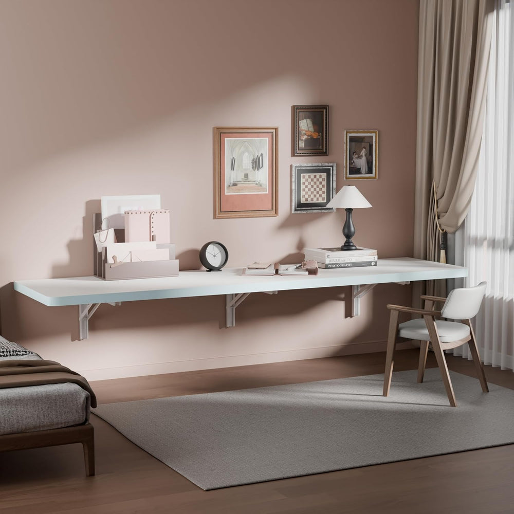 IAE Wall Mounted Folding Table with Pine Wood,60" x 16"Floating Wal...