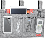 Linen Bedside Caddy, Bedside Storage Organizer for Hospital Beds, College Dorm Rooms or Baby Bed (6 Pockets-Grey)
