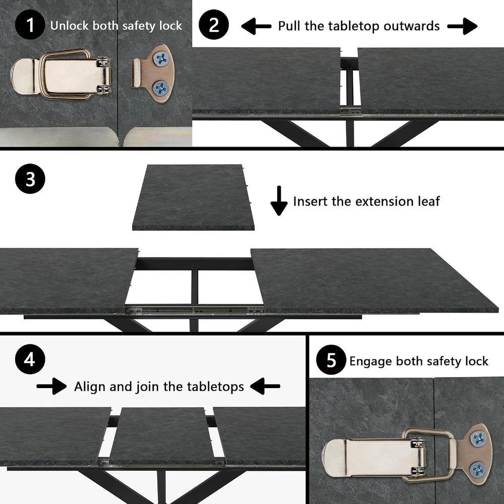 63-79 Inch Extendable Dining Table for 6-10, MDF Rectangular Kitchen Table wi...