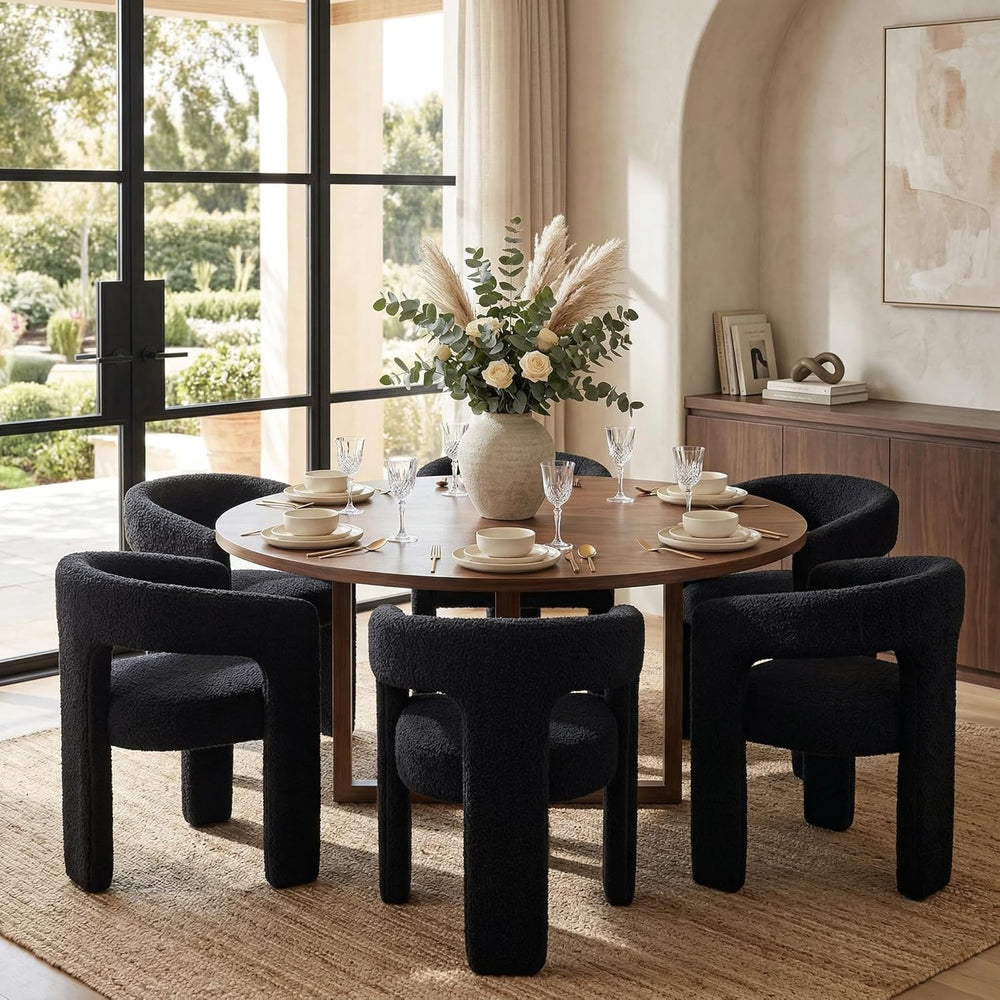 HNY Modern Barrel Kitchen & Dining Room Chairs Set of 6, Sherpa Upholster...
