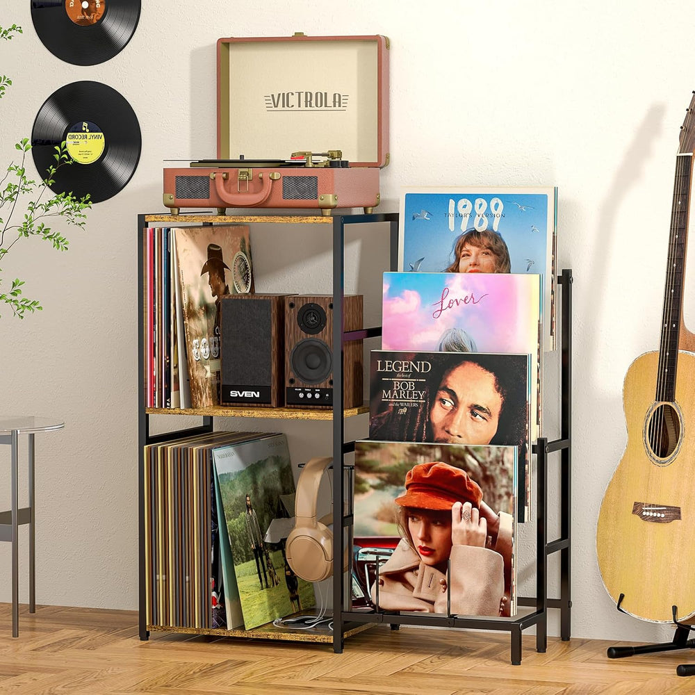 Record Player Stand, Turntable Stand with 4-Tier Vinyl Record Storage, Record...