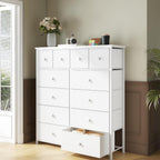 Bepatio Dresser for Bedroom with 12 Drawers, Fabric Dressers & Chest of Drawers with Sturdy Metal Frame, Wood Top, for Woman, 38.9" W x 11.8" D x 40.1" H (White)