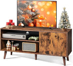 WLIVE TV Stand for 55 Inch TVs, Entertainment Center with Storage Cabinet, Mid-Century TV Stands for Living Room and Bedroom, 50" TV Console, Brown | with Storage Cabinet, Mid-Century, TV Stands, 50" TV Console