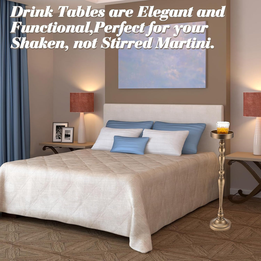 Yalikop Drink Table Pedestal Side Table Round Martini End Table Small Cocktail Drink Stand for Small Spaces Nightstand Bedroom Couch Chair Vintage Metal Decor, 5.74 x 5.74 x 25.98'', Brass (Novelty)