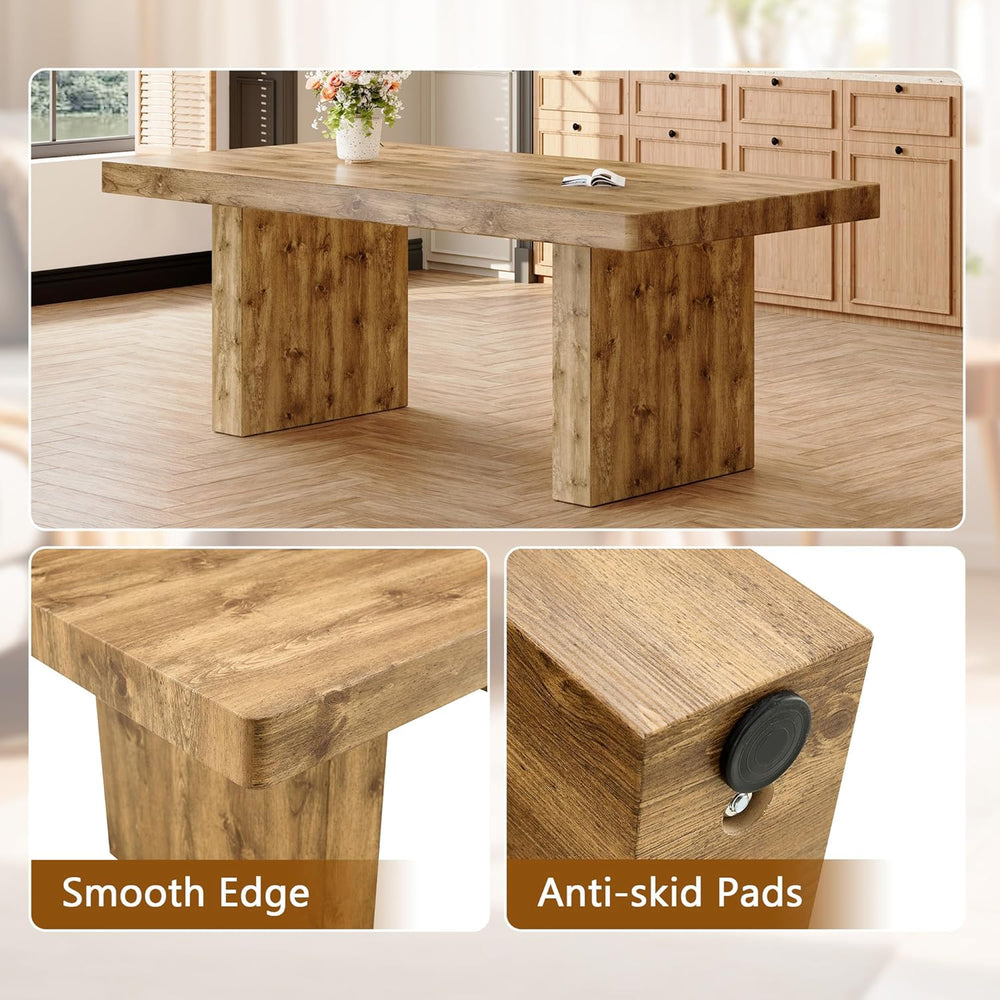 gopop Rustic Modern 79" Rectangular Dining Table, Solid Wood Farmhouse K...