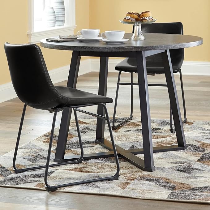 LEMBERI Faux Leather Dining Chairs Set of 2, 18 Inch Modern Kitchen & Dining Room Chairs with Backrest and Metal Legs, Comfortable Upholstered Seat