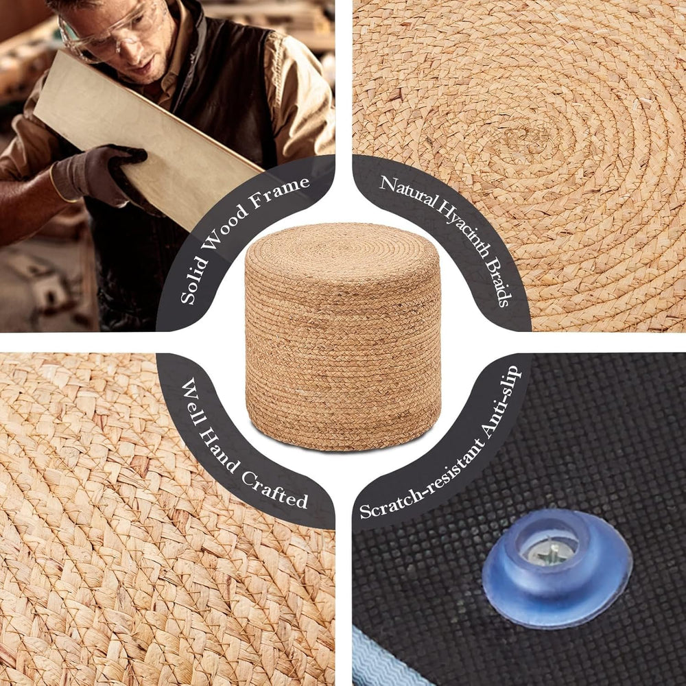 Wimarsbon 2Pcs Pouf Ottomans, Natural Seagrass Foot Stool, Hand Weaving Round...