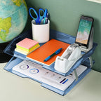 Acrimet Facility 2 Tier Letter Tray, Side Load, Letter Size/A4, Desktop File Organizer, Plastic (Clear Blue Color)