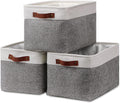 HNZIGE Fabric Storage Baskets for Shelves(3 Pack) Large Collapsible Storage Baskets for Organizing, Decorative Baskets Bins Set with Handles for Closet, Clothes, Toy, Home(White&Gray,15" x 11" x 9.5")