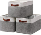 HNZIGE Fabric Storage Baskets for Shelves(3 Pack) Large Collapsible Storage Baskets for Organizing, Decorative Baskets Bins Set with Handles for Closet, Clothes, Toy, Home(White&Gray,15" x 11" x 9.5")