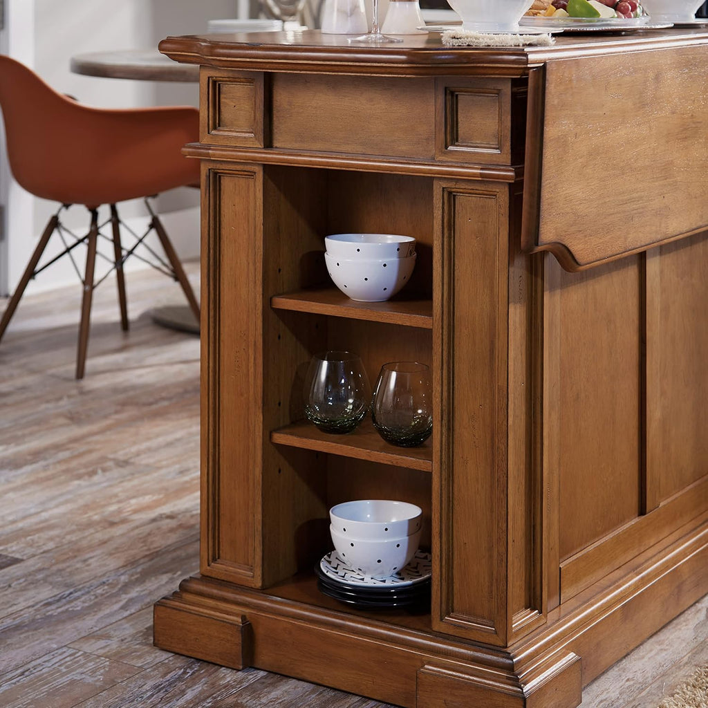 Homestyles Americana Oak Finish Kitchen Island with Wood Drop Leaf Breakfast Bar, 50"W