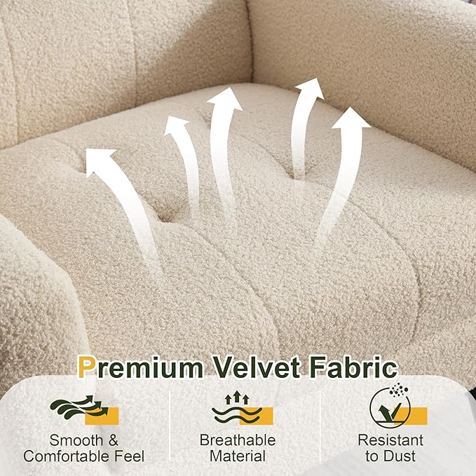NicBex Modern Accent Chair for Living Room Upholstered Foam Filled Living Room Chairs with Metal Legs Teddy Cozy Lounge Armchair for Living Room Bedroom,Beige