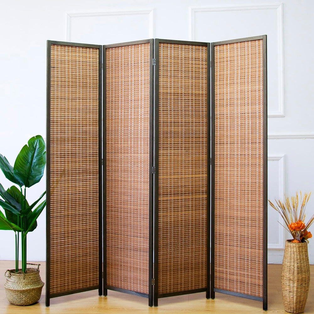Furnnylane 4 Panel Bamboo Room Divider - 5.6 ft Tall Folding Privacy Screen f...