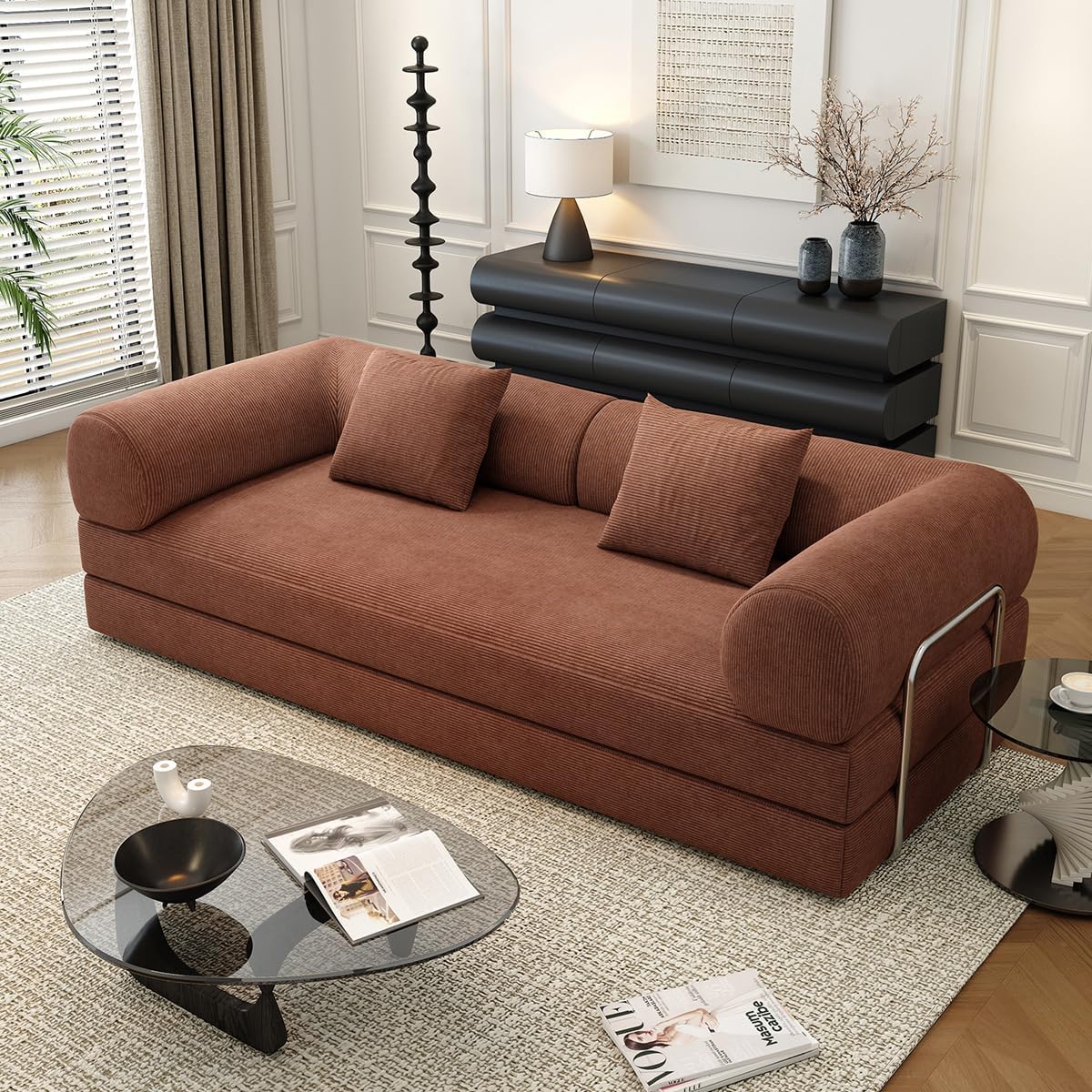 78.8" Modular Sofa Bed - 4-in-1 Convertible Design with Corduroy Fabric and High Density Sponge, Removable Cover and Fixed Frame