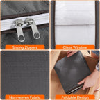 Lifewit 3 Pack Clothes Storage Bins with Lids, Foldable Blanket Storage Bags with Zippers, Clear Window and Reinforced Handles, Closet and Organization for Clothing, Sweater, Comforter, Bedding, Gray