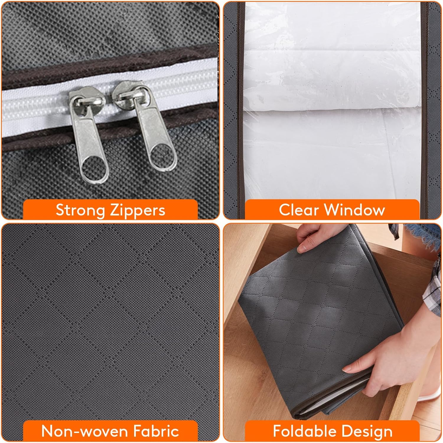 Lifewit 6 Packs 100L Clothes Storage Bag, Storage Bins for Clothes, Blankets, Comforters, Foldable Clothing Storage with Reinforced Handle, Sturdy Zipper, Closet Organizer With Clear Window, Gray
