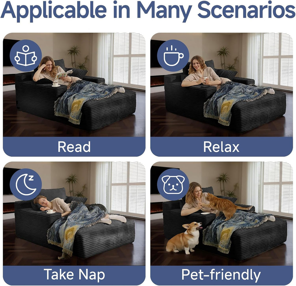 68" Oversized Boneless Chaise Lounge Chair, Cloud Reading Sofa | Oversized Comfort, Boneless Design, High-Density Foam, Deep Seat Support, Soft Corduroy, No Assembly