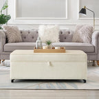 Ball & Cast 45" Sofa Ottoman with Storage, Linen Upholstered Bench with Rotation Casters and Safety Hinge for Living Room, Multi-Function Coffee Table,Ivory