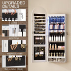 LVSOMT Wall Mounted Jewelry Organizer Lockable, 43"x16" Door Hanging Arched Mirror with Lights and Jewelry Storage, 6 LEDs Jewelry Cabinet (White)
