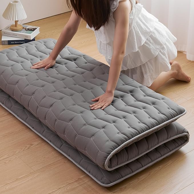 Premium Foam Japanese Futon Floor Mattress Queen Size 60"x 80",100% High Density Foam Comfortable Floor Mattress,3.5" Thicken Foldable Sleeping Pad,Dormitory Tatami Mat,for Adult and Kids(Gray)