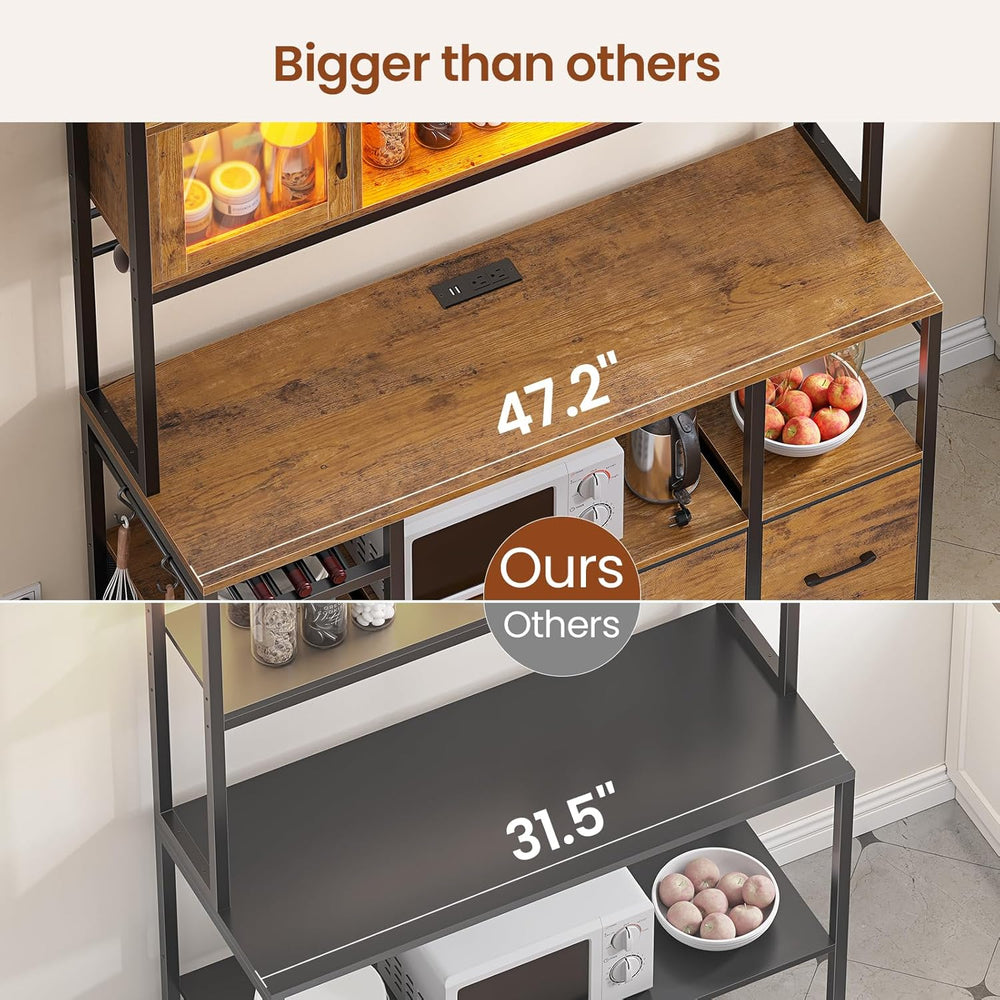 Itaar Bakers Rack with Power Outlet and LED Light, 47.2'' Microwave S...