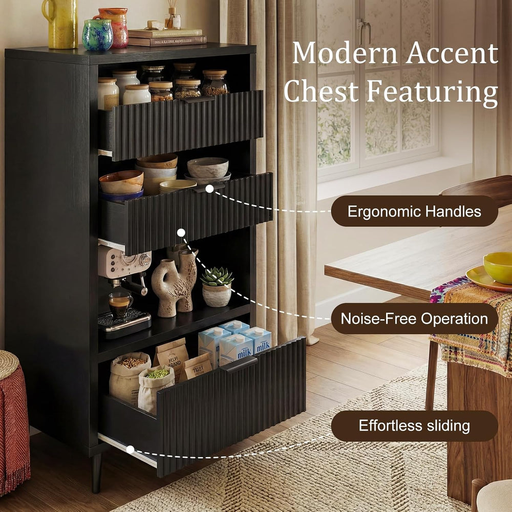 51" Tall Modern Black Storage Cabinet, Freestanding Kitchen Pantry Cabin...