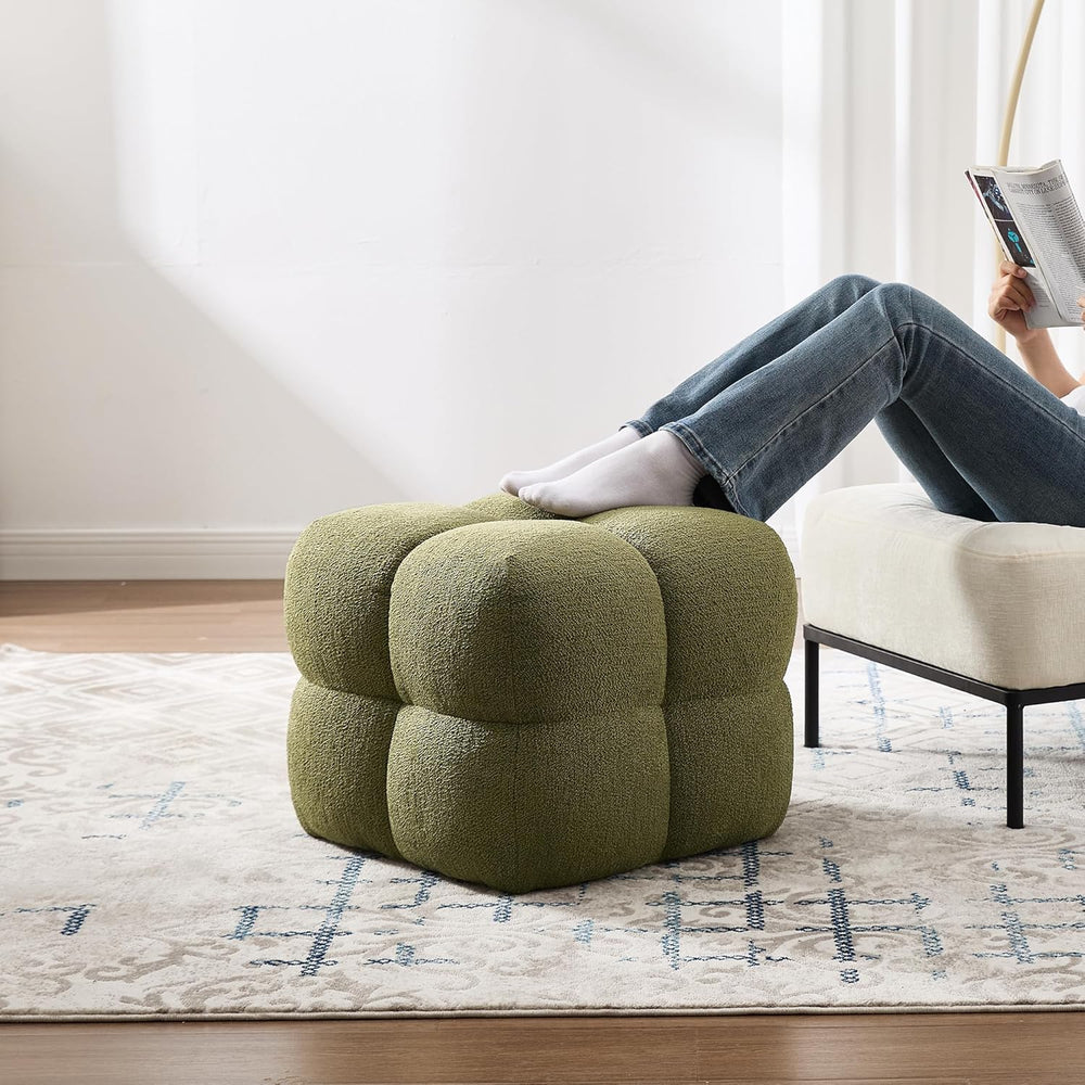 ONEVOG Olive Green‌ Modern Ottoman, 21" Square Fuzzy Couch Sherpa Pouf O...