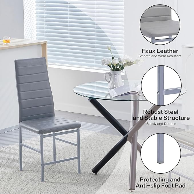 PU Dining Chairs Set of 4, Modern Kitchen & Dining Room Chairs Faux Leather Upholstered Dinner Chairs with Metal Legs for Small Space (Could Gray, Crossbar)