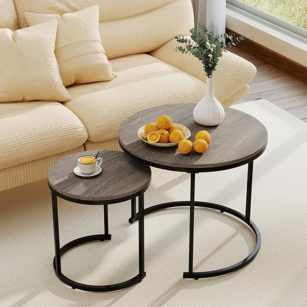 Giantex Nesting Coffee Table Set of 2, Round Stacking Side Tables with Wooden...