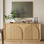 win2win Fluted Sideboard Buffet Cabinet with Storage, 65" Modern Accent Cabinet with Double-Layered Arch Doors, Wood Boho Media TV Console Table Credenza for Living Dining Room Hallway Entryway, Oak