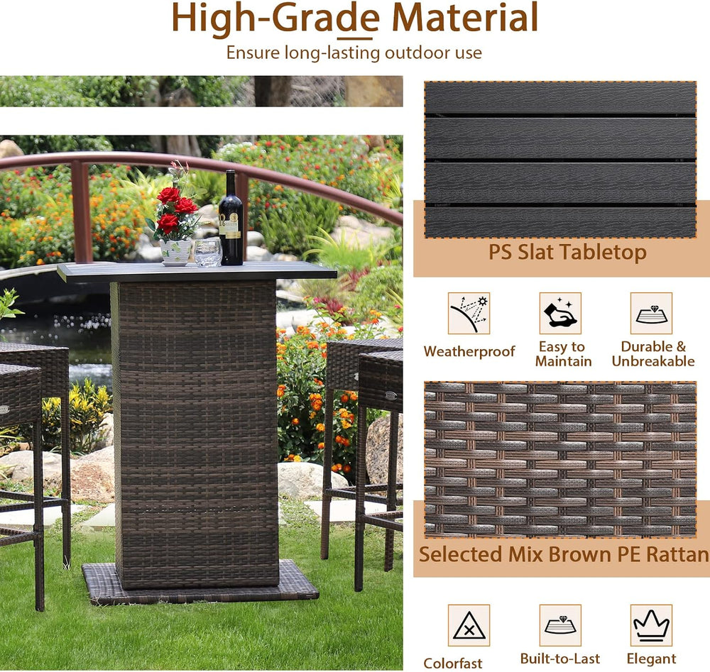 HAPPYGRILL 5 Piece Rattan Bar Set Outdoor Wicker Bar Table and 4 Bar Stools w...