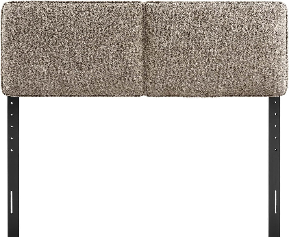Lindee Oatmeal Boucle Fabric Queen Headboard | French Piping Trim | Dual Pane...