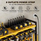 Large Power Tool Organizer Cart with Charging Station 8 Drill Holder Garage Storage Standing Heavy Duty and Stability Storage Rack Utility Tool Shelf (Yellow)