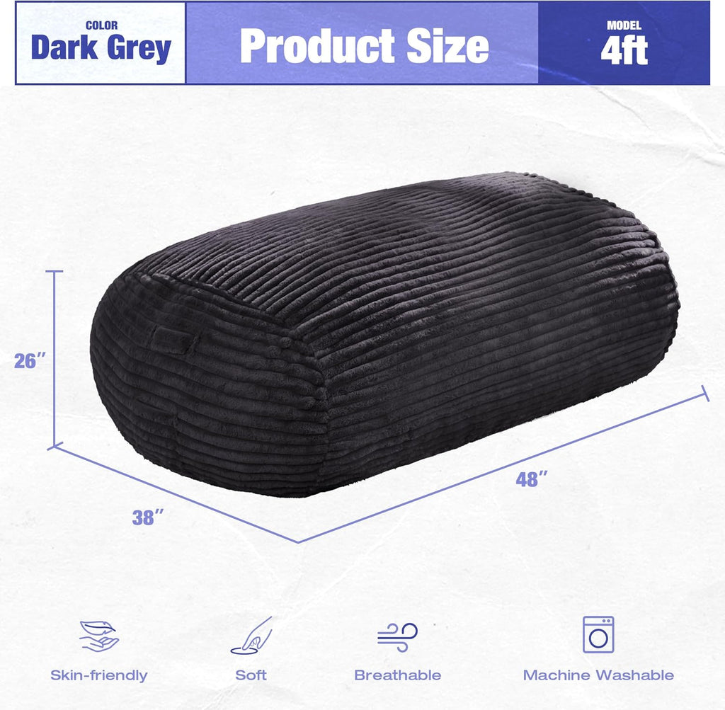 Hobestluk 4FT Bean Bag Chairs Adult Bean Bag with Portable Handle Comfy Large Bean Bag Chair with Removable Cover for Living Room Bedroom or Reading Nook (Stripe Dark Grey, 4FT)