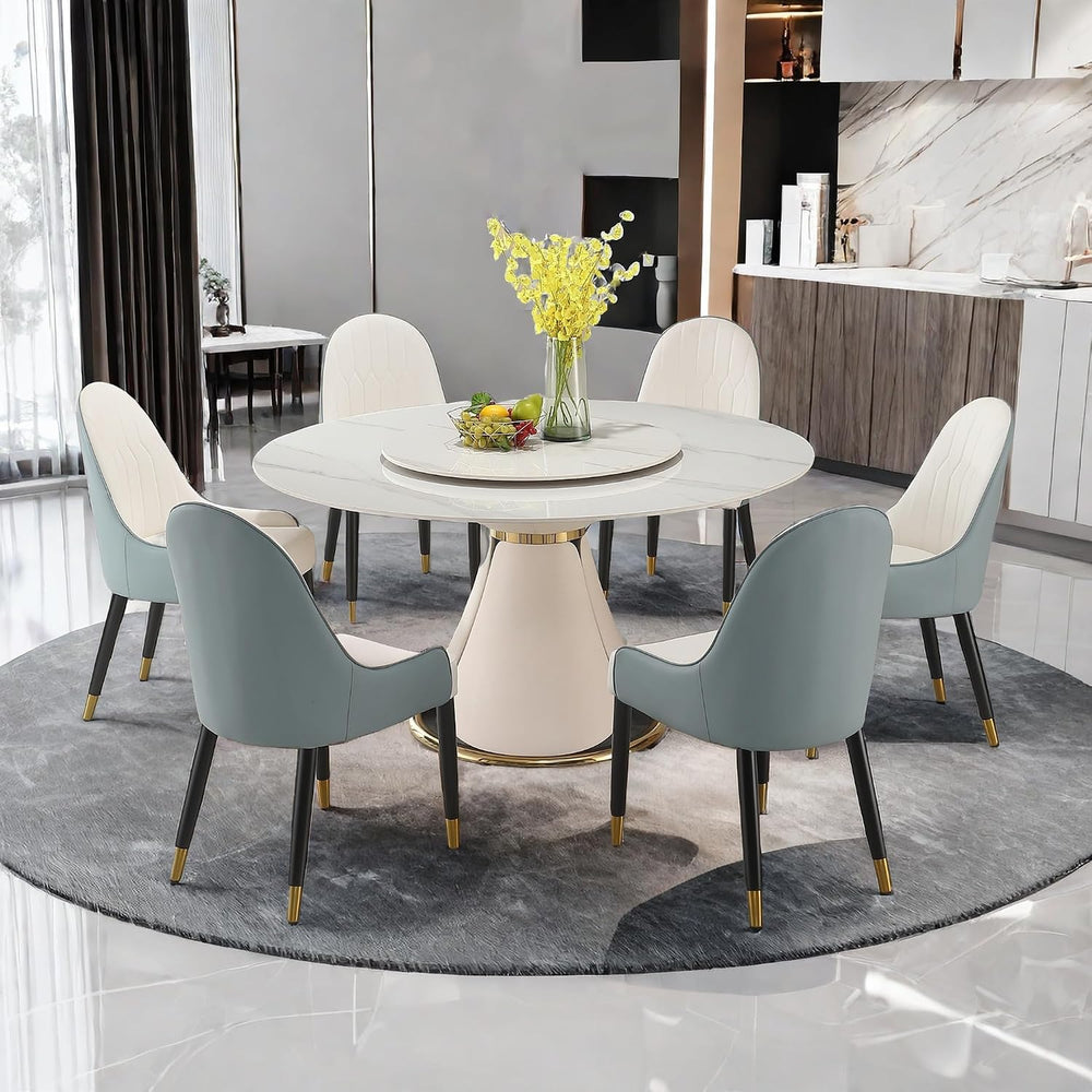 Leavader 59" Modern Round Dining Table Set - Sintered Stone Tabletop wit...
