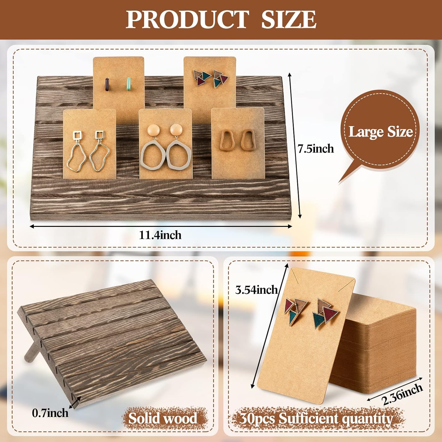Blulu 31 Pack Wooden Earring Display Stand 7 Slots jewelry Display Holder with Earring Card for Selling Vendors Retail Show