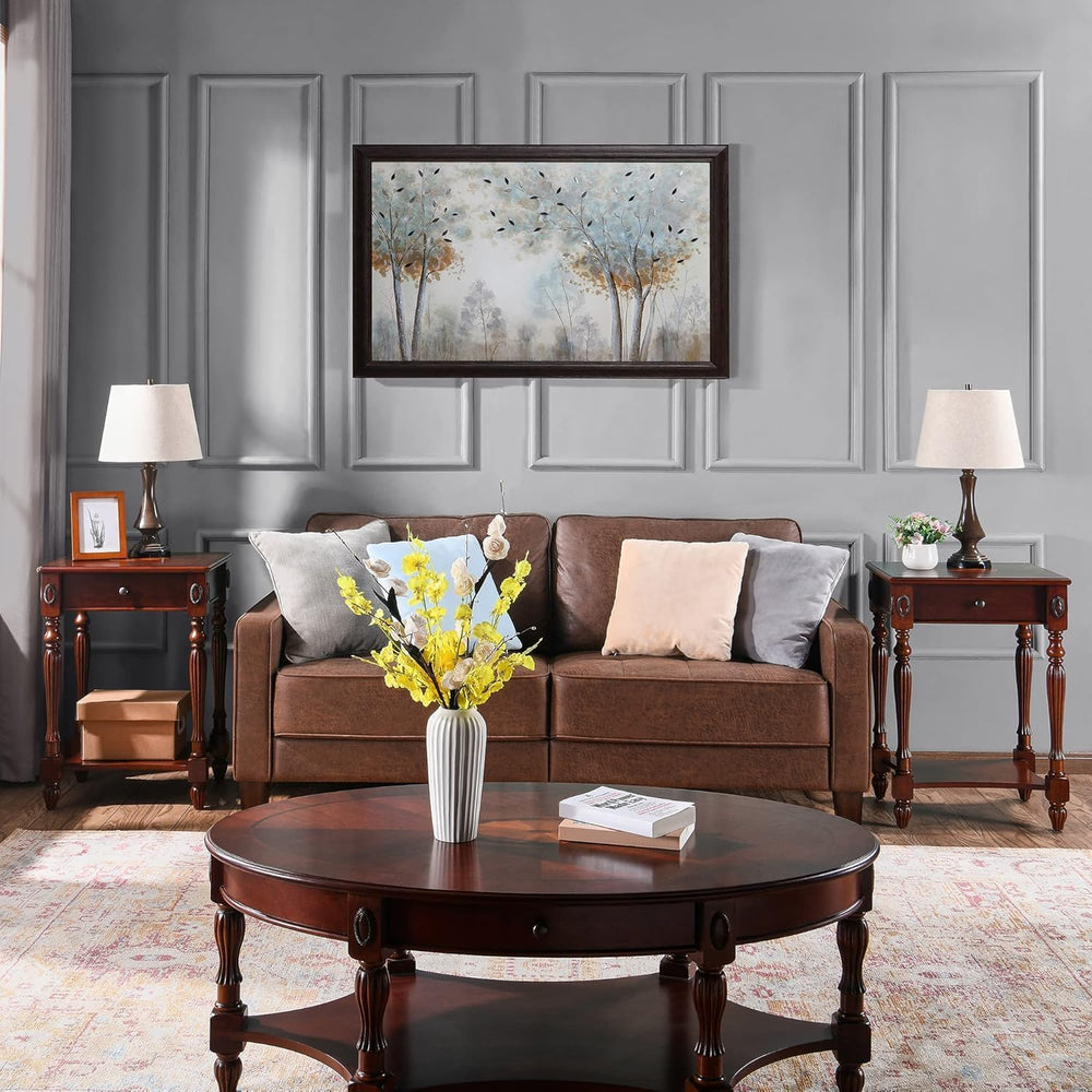 Narrow End Side Table with Drawer and Storage Shelf Set of 2, Sofa Beside Tab...