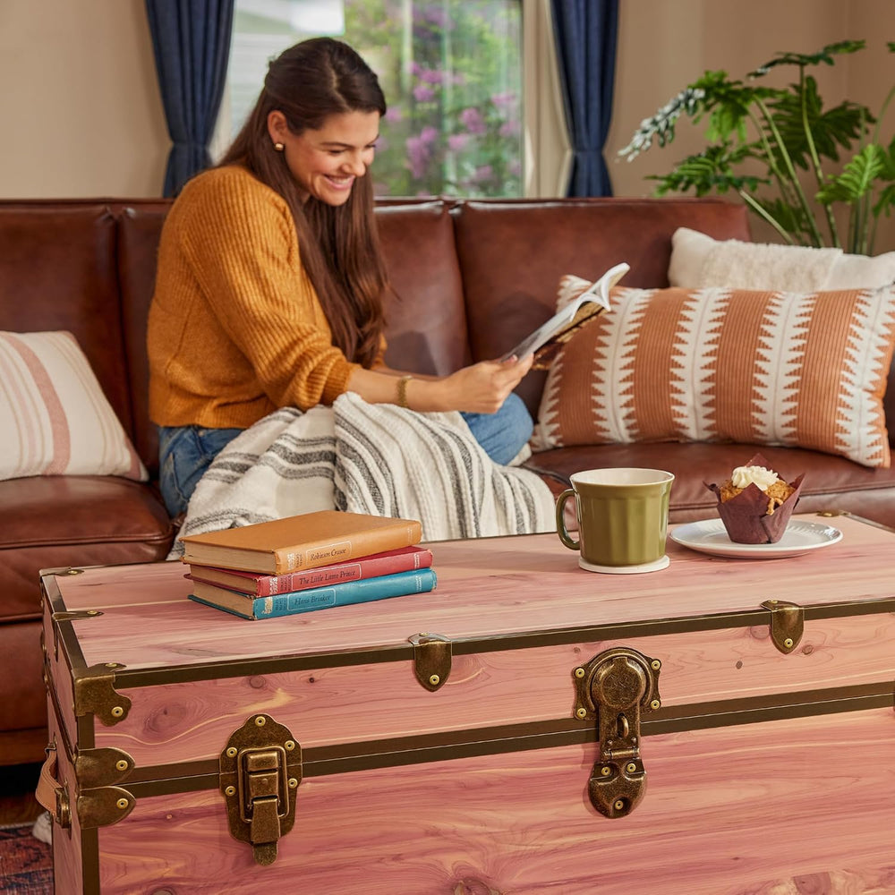 Rhino Knotty Cedar XXL Coffee Table, Storage Trunk Chest with Antique Brass |...