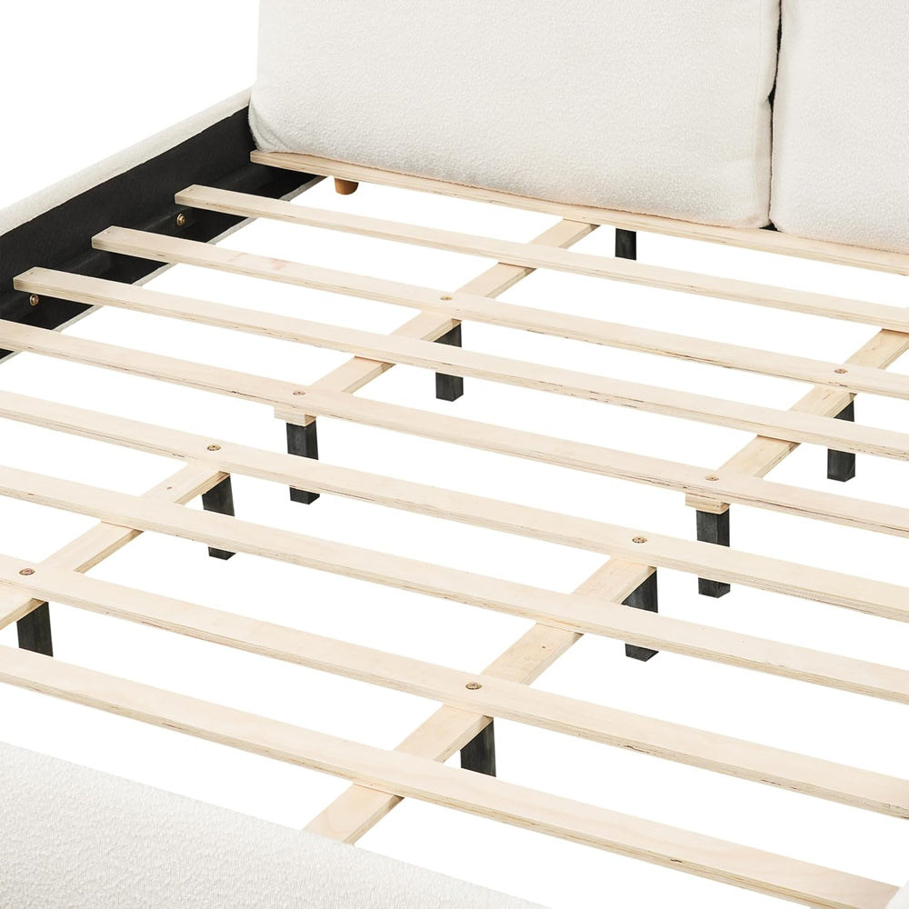 DNYN California King Size Boucle Platform Bed with 2 Removable Pillows for Be...