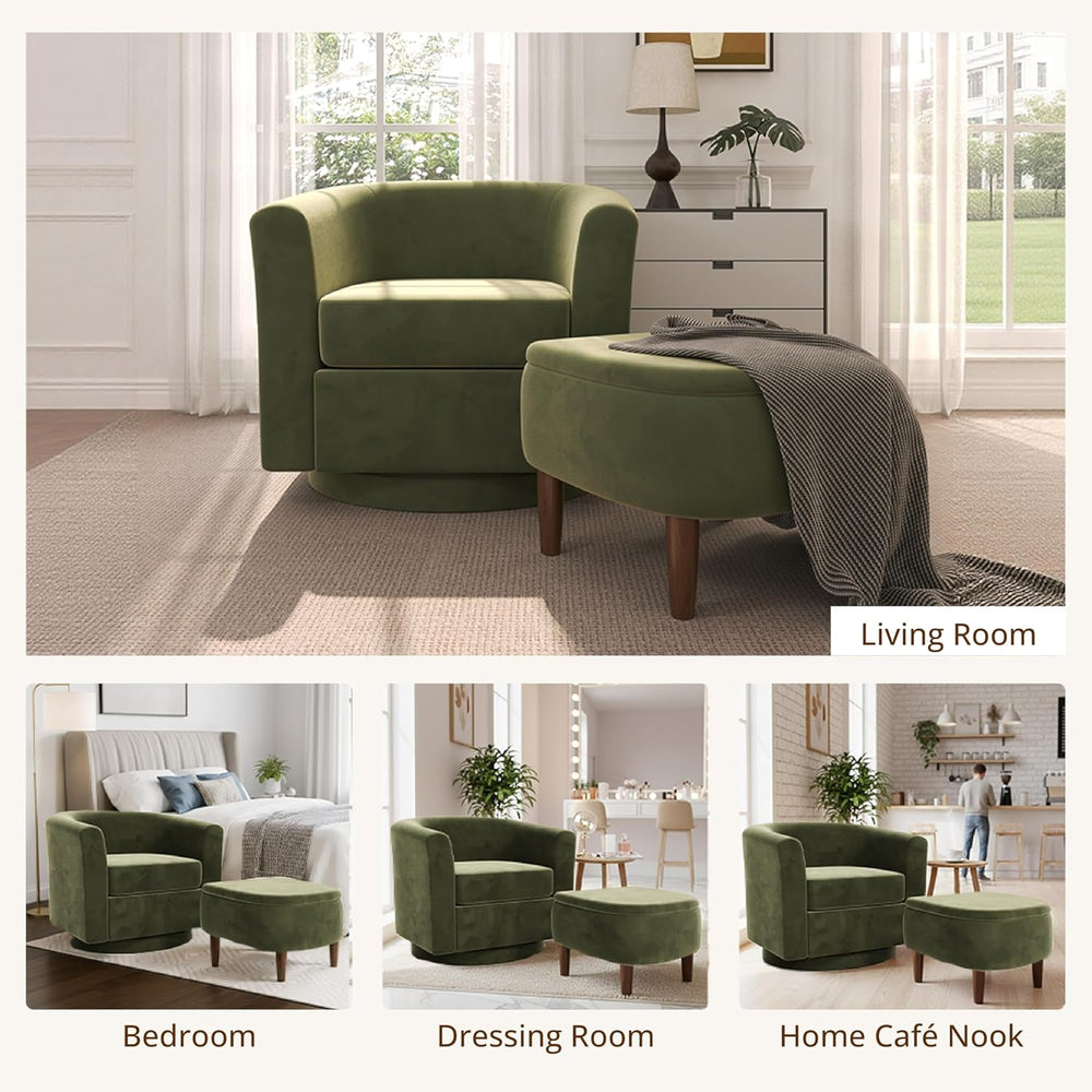 360° Swivel Accent Chair with Storage Ottoman Set of 2