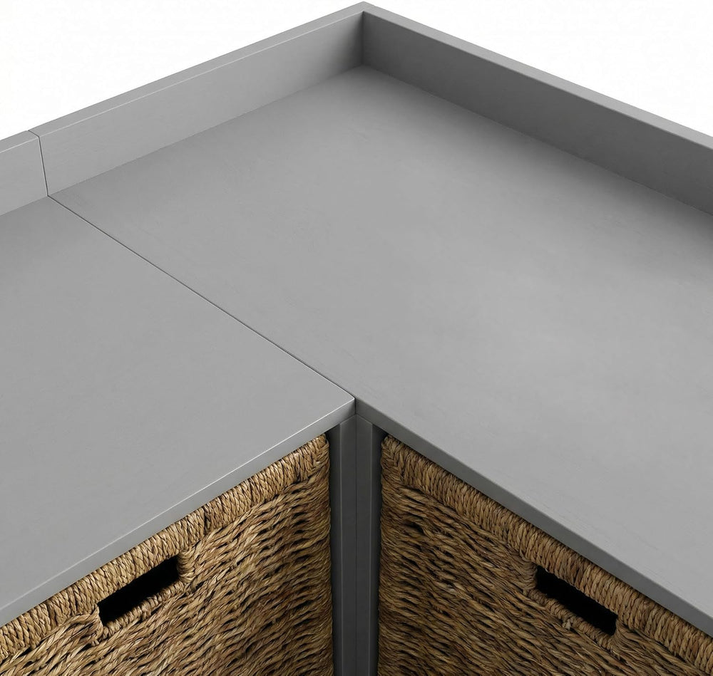 L-Shaped Storage Bench, 63" Corner Entryway Window Bench with 6 Strorage...