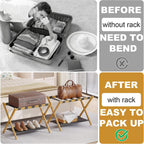 BAMBOOHOMIE Bamboo Luggage Rack for Guest Room, 26.77" Folding Wide Suitcase Stand with Fabric Storage Shelf, Thickened Luggage Stand Holder for Bedroom Hotel, Luggage Rack for Suitcases (2 Pack - Natural)