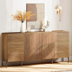 WAMPAT 61.6" TV Stand Cabinets for TVs up to 70 Inches, Entertainment Center with Storage Cabinets and 4 Doors, Mid Century Modern Media TV Console Table for Living Room Bedroom, Brown